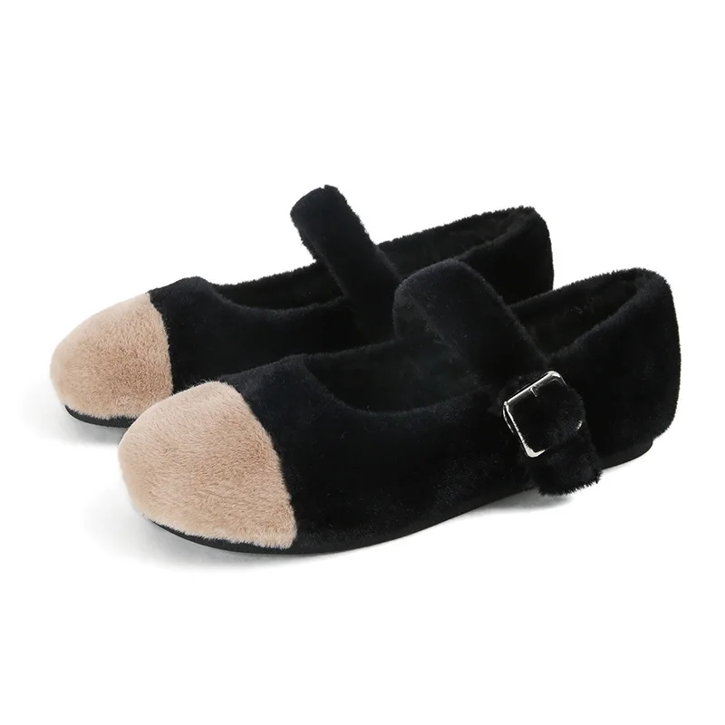 Mary Jane Woolen Shoes for Women Wearing out Autumn and Winter 2022 New Soft Sole Shoes with Large Size 33-43 Ladies Casual Shoe