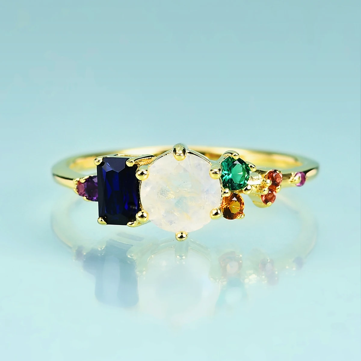 

Gem's Beauty 14K Gold Filled Mixed Gems Rings Original Design 925 Sterling Silver Ring Luxury Fine Jewelry for Woman Girl Gift
