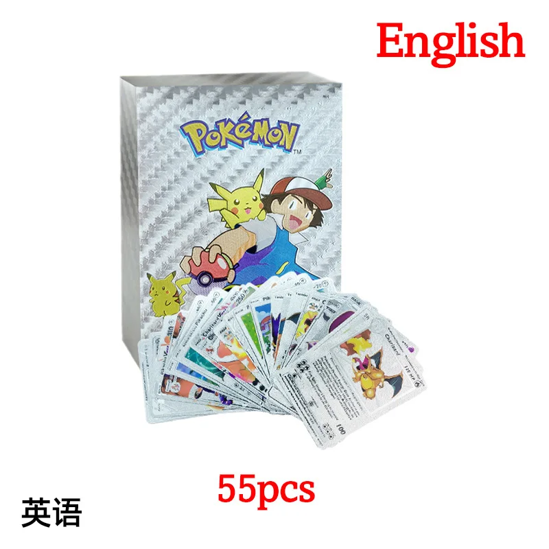 thumbnail image 1 of 55-275 Pcs Card Spanish English Vmax GX original colour Gold silver black Pikachu Rare Collection Battle letter kids Toy, 1 of 5