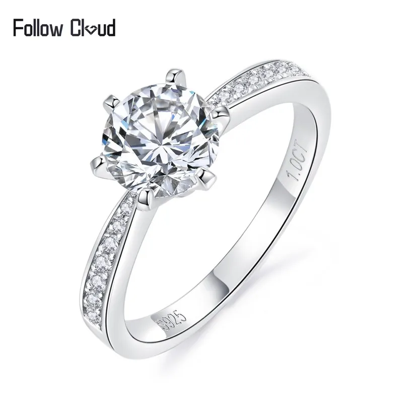 

Follow Cloud 0.5-3 Carats D Color Real White Moissanite Wedding Rings for Women 6.5mm 100% 925 Sterling Silver Fine Jewelry Gift