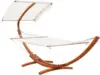 13FT Wooden Arc Hammock with Canopy, Outdoor Hammock Bed with Wood Arc Stand for Patio Balcony Garden Backyard, White 1
