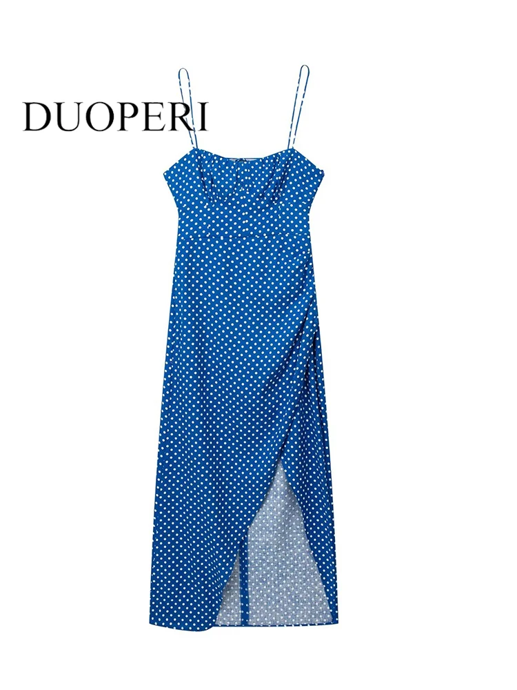 

Платье-миди DUOPERI женское Плиссированное с принтом, модное шикарное винтажное платье на тонких бретелях, с разрезом спереди, на молнии сзади