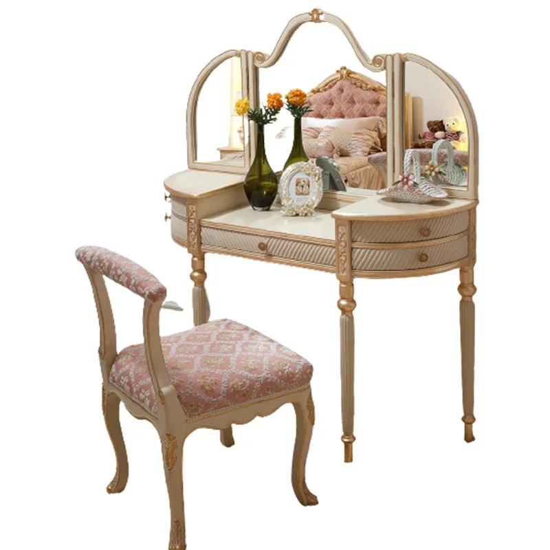 

Luxury Girls Dressing Table Gold Nordic Bedroom Storage Dressing Table Set Multifunctional European Coiffeuse Furniture Makeup