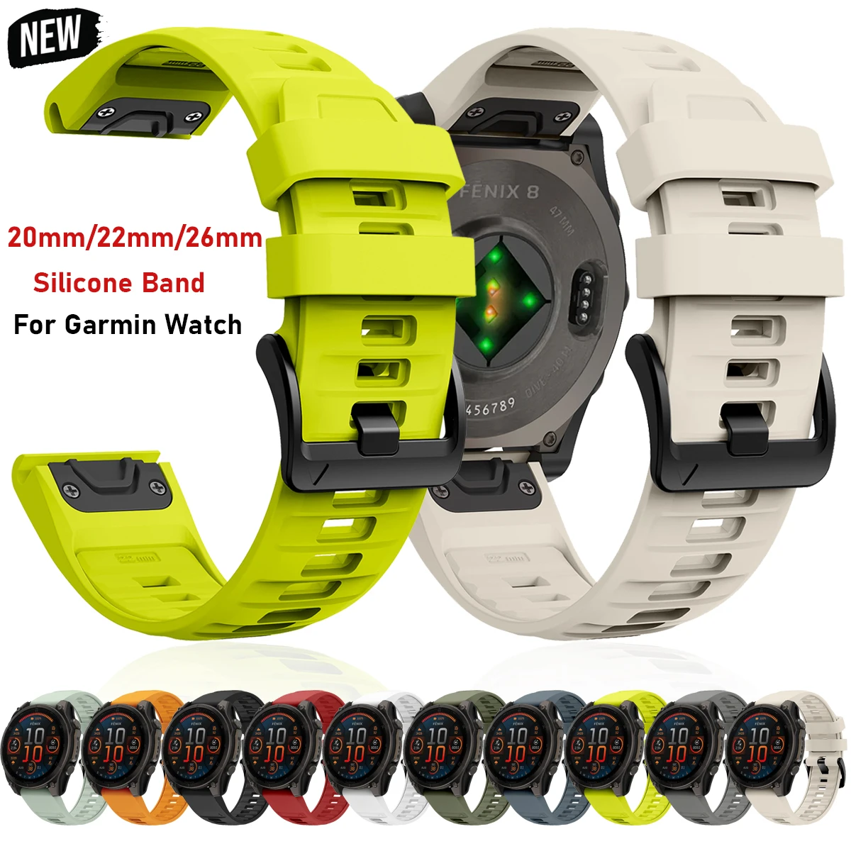 Versatile Silicone Watch Band for Fenix8 - QuickFit Strap Bracelet