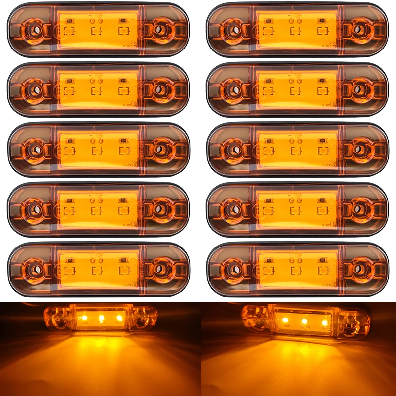 10PCSWarningLight3LEDLightOvalClearanceTrailerTruckOrange