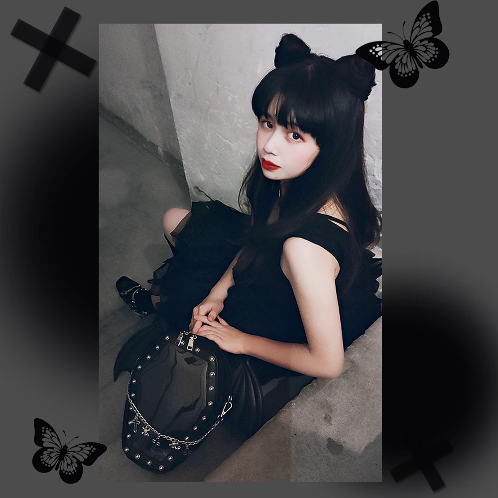 Bat Wings Ita Backpack Enamel Pin Display Shoulder Bag Goth Pin Collector Female Small Clear School Bag Punk Ita Purse Bag 3