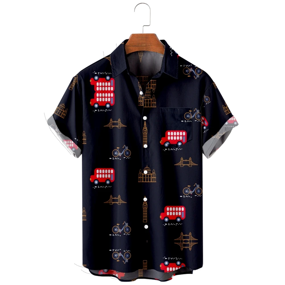 

Men's Hawaiian Shirt loose top 3D small bus print men's shirt fashion shirt men's T-shirt breathable summer short sleeve