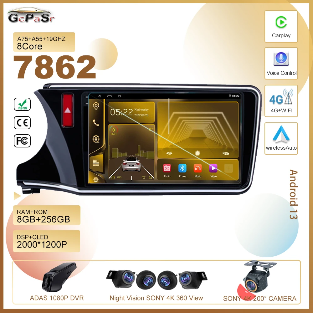 

Android 13 Radio For HONDA CITY 2014 2015 2016 2017 2018 2019 Stereo Multimedia Player 5G wifi GPS Navigation Wireless Carplay