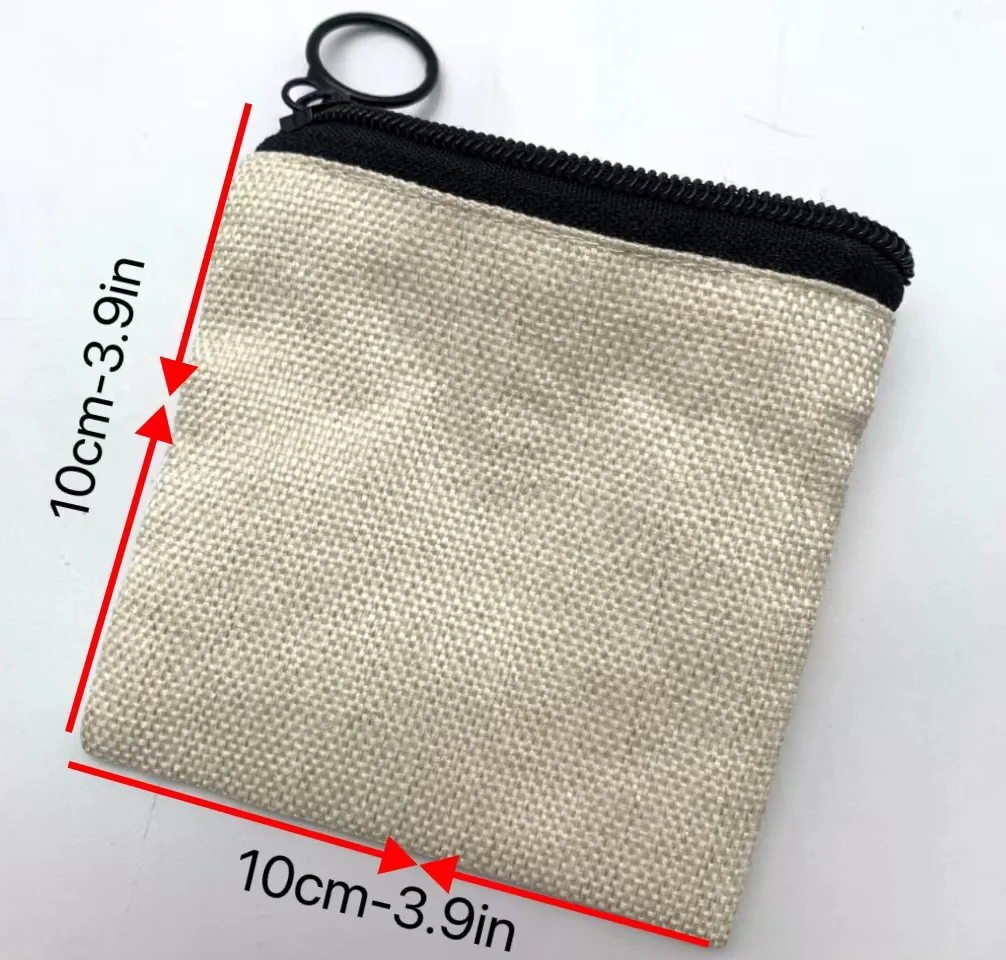 10pcs Sublimation Linen Fabric 3D 10cm x 10cm Sublimation Small Cute Coin Pouch Blanks with Zipper for HTV/DTF Printing Bulk 2