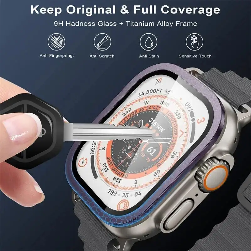 Gehärtetes Glas für Apple Watch Ultra 3 49 mm, Displayschutzfolie, kratzfeste Folie, Aluminium-Metallstoßstange für iWatch Ultra 2 1 49 mm – Detail 7