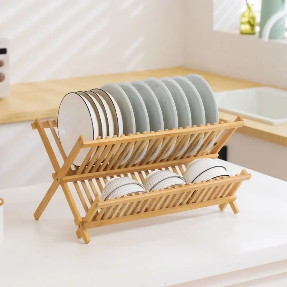 Bamboo Dish Rack Space Saving Antibacterial Drainer Shelf Natural Wood Highcapacity Kitchen Countertop Adjustable Utensil Holder