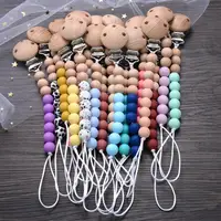 Baby Beech Pacifier Clip Round Colorful Silicone Teething Beads Food Grade Dummy Holder Soothe Chain Anti-drop Baby Nipple Chain 1