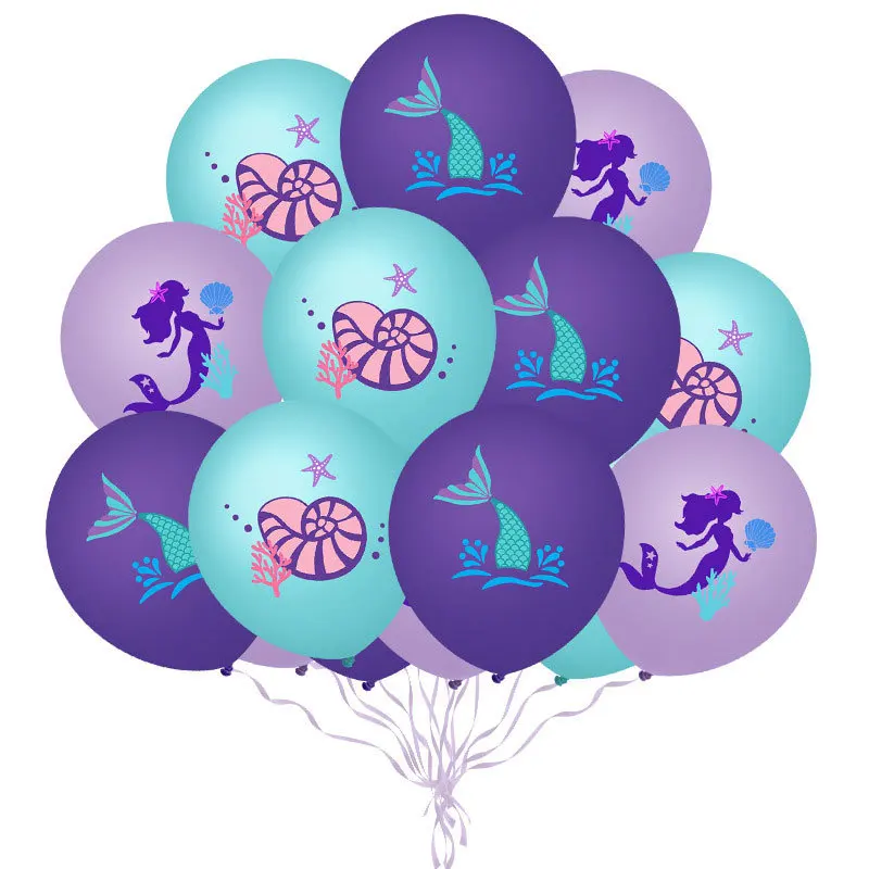 

15pcs Mermaid Cartoon Fishtail Shell Latex Printed Balloons Baby Shower Birthday Party Decoration Balloons Set Wholesale Cloud