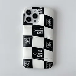 Stylish Checkerboard Snowflake Puffer Phone Case - Black & White Thickened Cover - iPhone 12 Pro (Black)