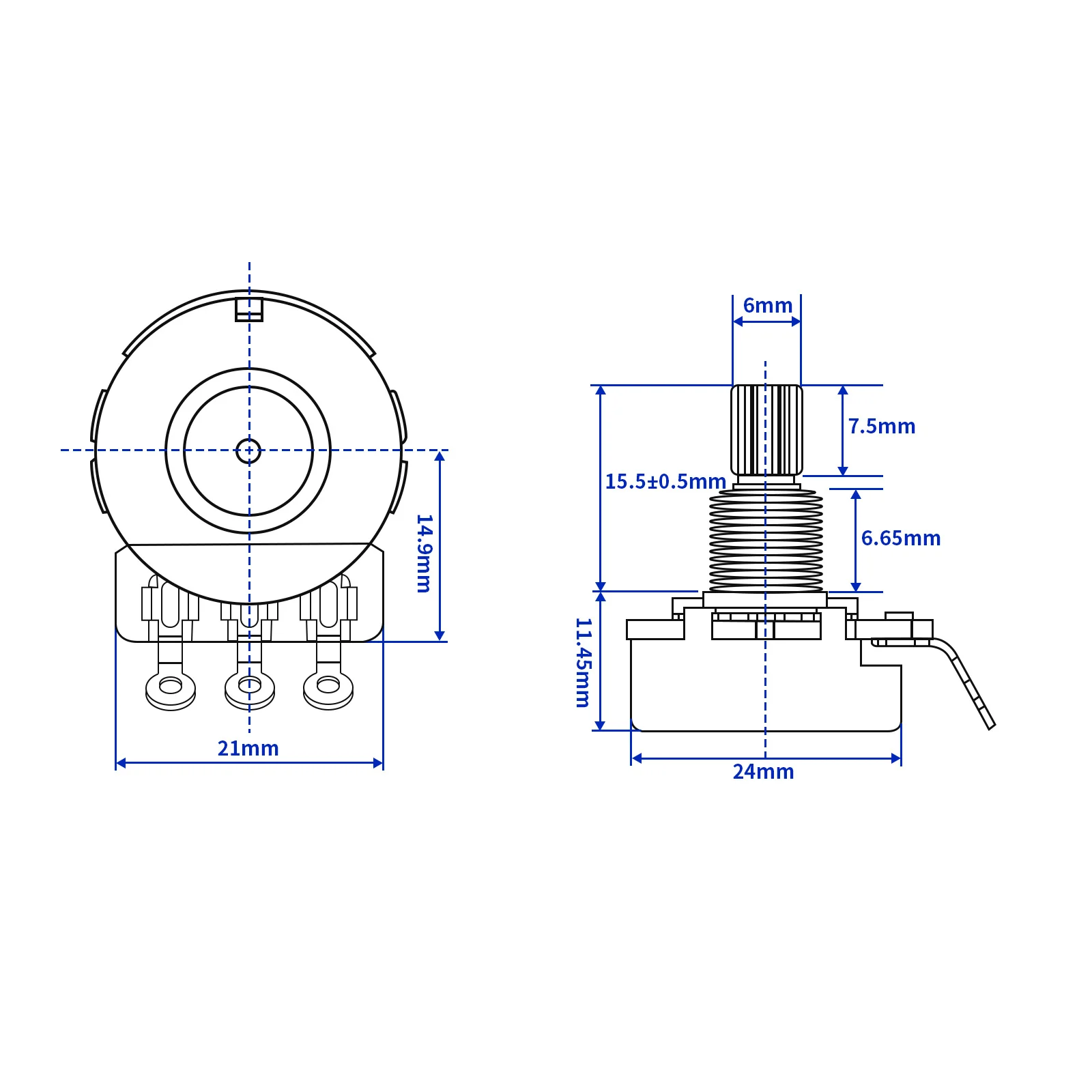 PHRILAM 24 Zähne Messing-Gitarrenpotentiometer mit 3/8-Zoll-Gewindeschaft, Potentiometer 250k/500k optional, 2-teiliges Set – Detail 2
