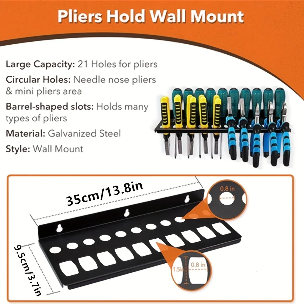 Screwdriver Organizer Pliers Holder Hammer Rack Wrench Holder Wall Mount Hand Tool Storage Organizer for Workshop Shed Garage