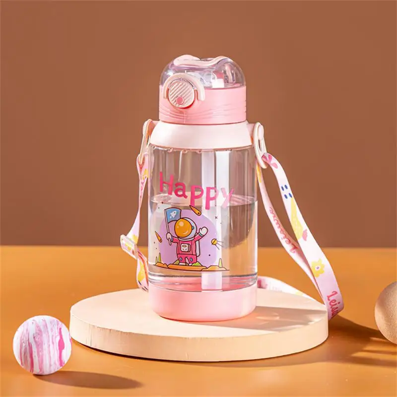 Plastic Camping Drinking Water Bottle Reusable Leakproof Cup Sports Bottle  Water Jug Children's Water Sippy Cup Children's Straw Cup Big Belly Cup  Bear Water Cup PINK 