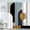 Mid Century Shower Curtain Black Gray Tan Abstract Sun Geometric Neutral Rustic Modern Arch Fabric Bathroom Decor Set Hooks 1