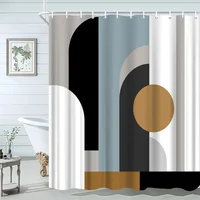Mid Century Shower Curtain Black Gray Tan Abstract Sun Geometric Neutral Rustic Modern Arch Fabric Bathroom Decor Set Hooks 1