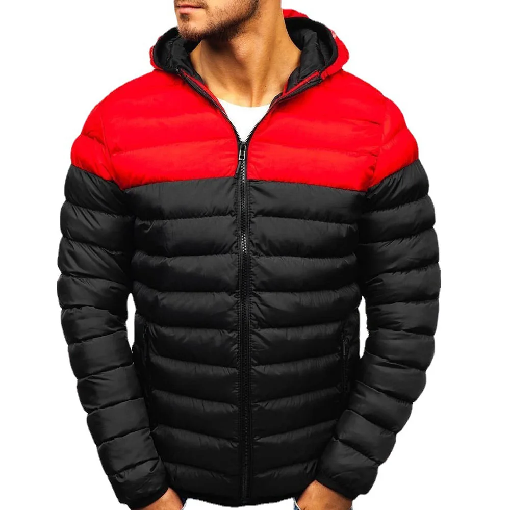 Cotton Patchwork Zip Up Hooded Parka Coat