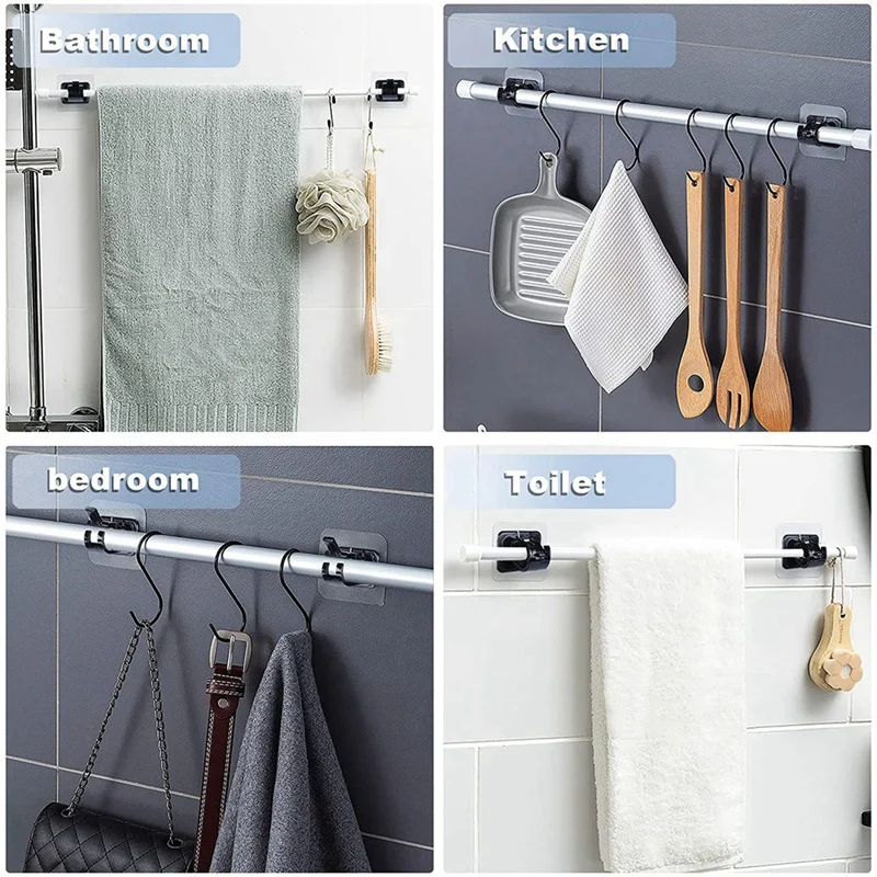 Supports De Tringle à Rideaux Sans Perçage - 2 Pièces Noir ABS - Fixation Adhésive Ou Vis - Pour Porte, Salle De Bain - 5