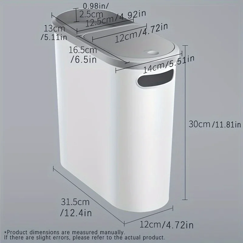 Trash Can 10L Bathroom Trash Can Press Type Garbage Can with Lid Household Creative Gap Waste Bin Simple Paper Basket Kitchen Trash Can