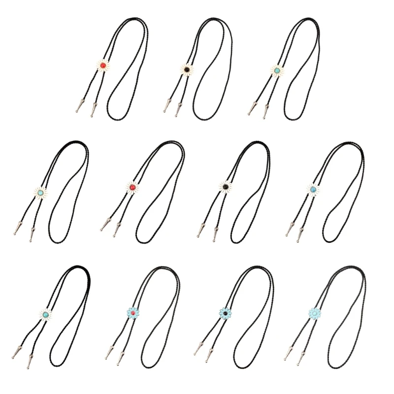 

Adjustable Bolo Tie Popular Western Cowboy Teens Women Dance Necktie Punk Shirt Alloy Flower&Gemstones Buckle Pendant