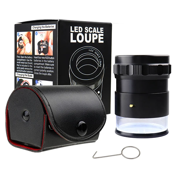 

Magnification Jeweler Loupe Magnifier Glass 10x 25mm with Glass Reticle Scale Chart 20mm & 8 LED Light