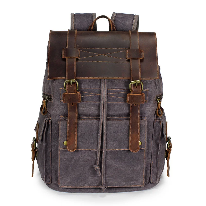 

travel Rucksack Men laptop Backpack Wearproof Vintage Canvas Leather School Bag Neutral Portable Travel mochila