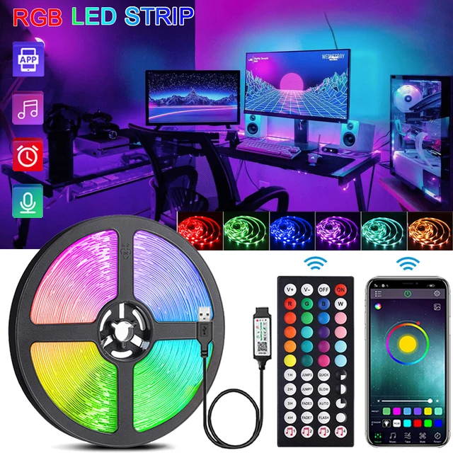 Bande lumineuse LED RVB avec télécommande, lampe à ruban flexible pour chambre, fête, bureau TV, décoration de chambre, diviseur de musique, USB, 5V 1