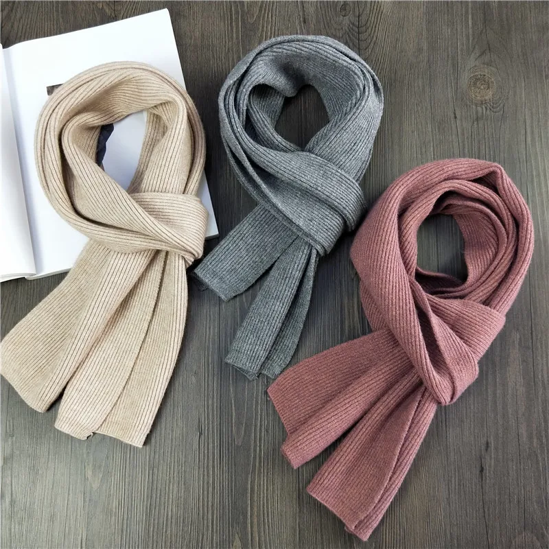 

New Korean Fashion Winter Warm Cashmere Scarf Women Solid Color Knitted Long Scarves Female Simple Luxury Neckerchief Men Scarf