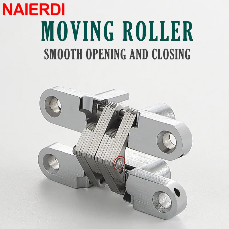 NAIERDI 2 Pack Hidden Door Hinge Stainless Steel Invisible Hinge Concealed Folding Hinges for Cabinet Door Furniture Hardware