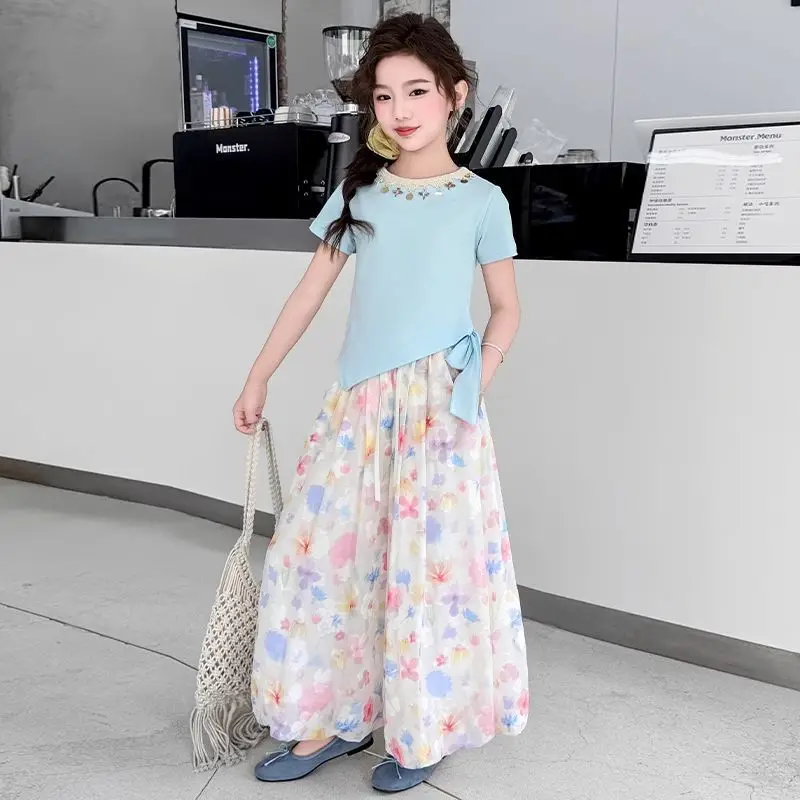 Girls' Summer Clothes Girls' Set Child House Clothing T-shirts for Children Teenagers Cotton Kids Girl Children's Girly Sets Top