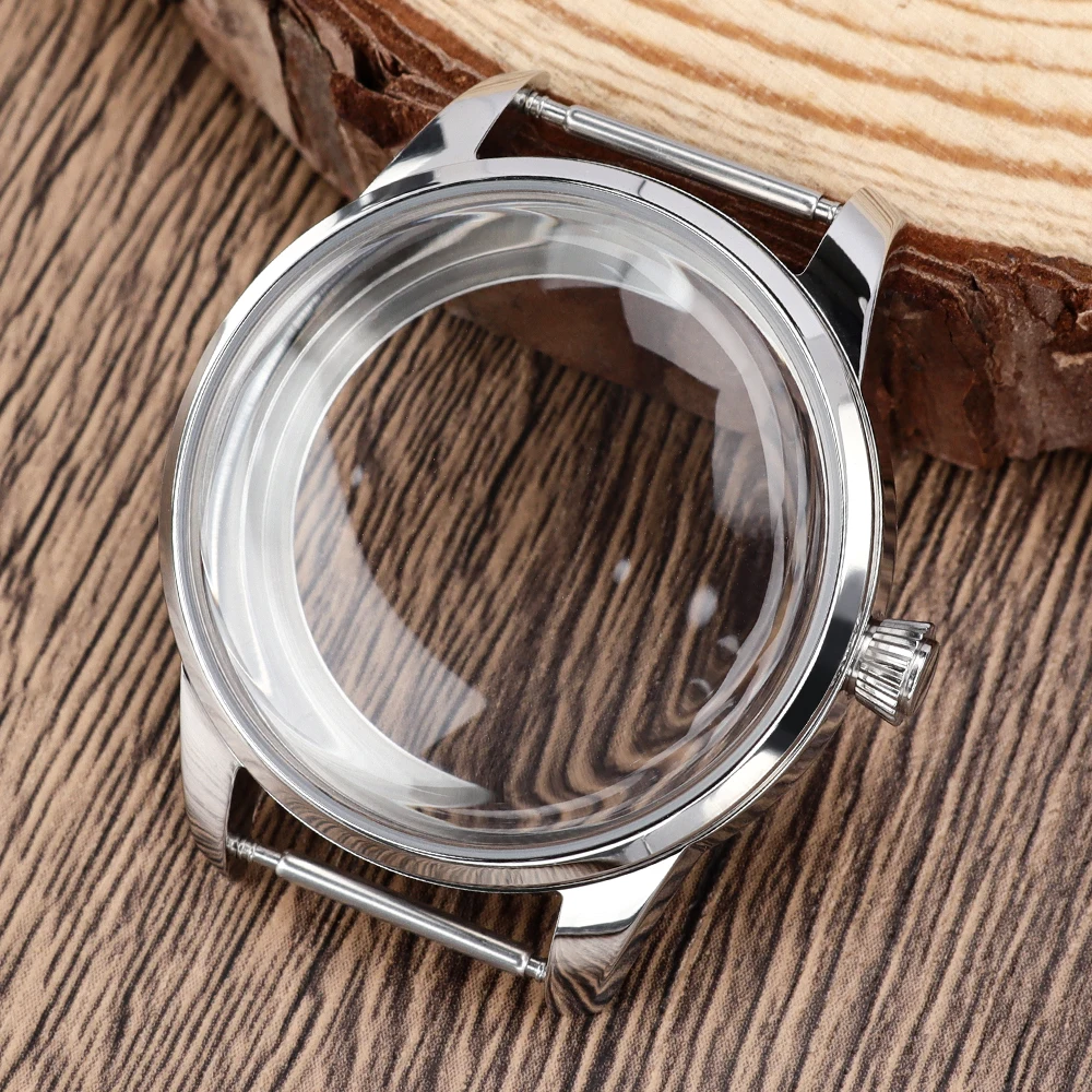 Stainless Steel Watch Case with Bubble Glass and Transparent Back in Silver