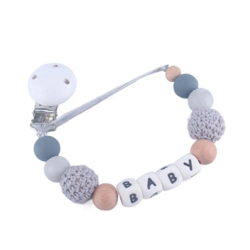 

Baby Personalized Name Pacifier Clip Chain Dummy Holder Nipples Clips Silicone Teething Beads Letter Infant Birthday Gift