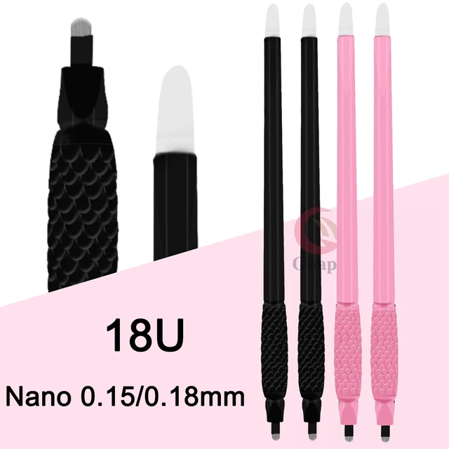 2PCS Microblading Supplies Nano 18U Microblading Disposable Pen With Pigment Sponge for Eyebrow Semi Permanent Makeup