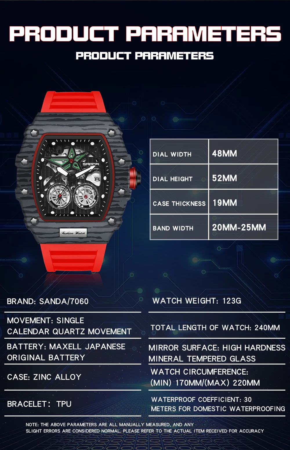 Sanda 2023 New Calendar Barrel Quartz Watch Nightlight Calendar Minimalist Watch Hollow out Watch Men's Watch Watch Men's 7060