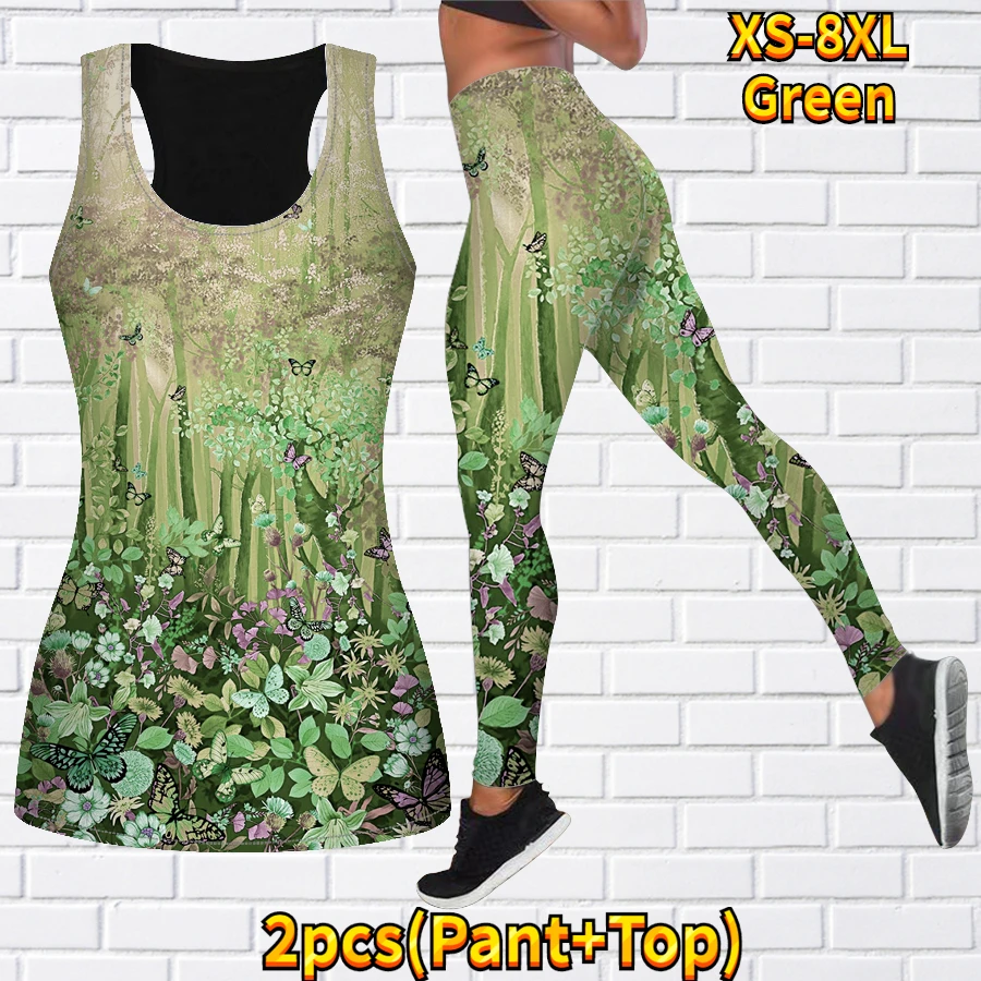 Women\'s 2-piece Yoga Set Sleeveless Casual Sports Vest Yoga Set 3D Beautiful Small Floral Print Sportswear Set XS-8XL
