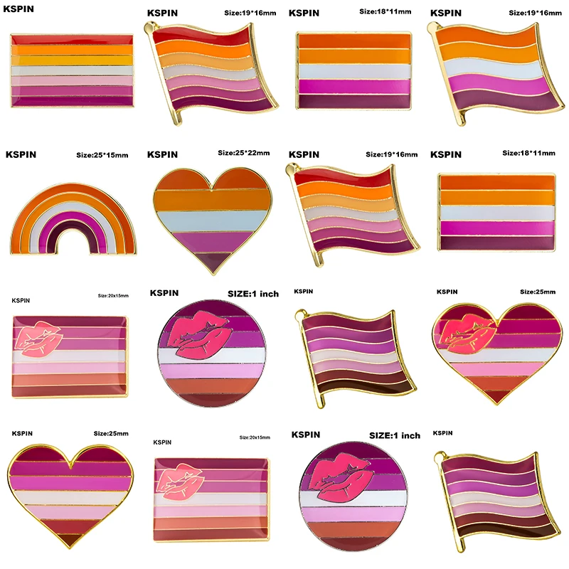 Lesbian Pride Badges Sun Set Lesbian Pride Lapel Pins LGBT Rainbow Flag ...