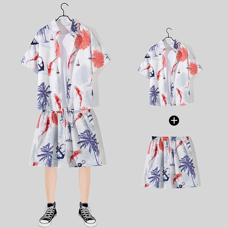 Summer Men 2 Piece Beach Sets Streetwear Short Sleeve Shirt  Shorts Breathable Casual Men Hawaiian Travel Shirt Shorts Suits