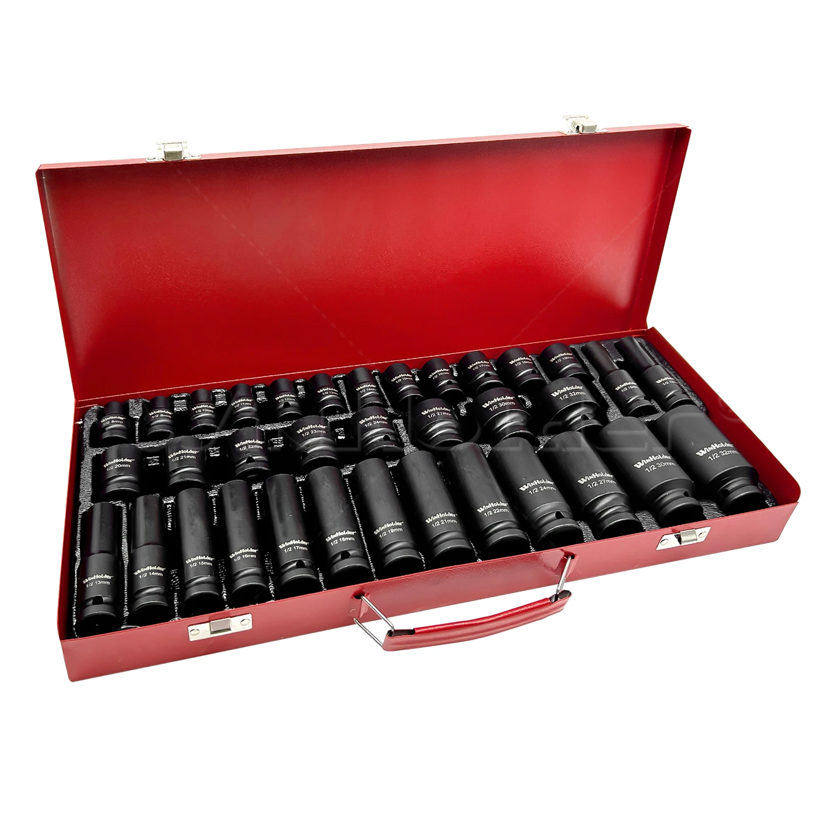 New 35Pcs Metric 6 Point 1/2" Inch Drive Deep Impact Socket Long Short Thin Wall Spindle Axle Nut Sockets Set 8mm-32mm
