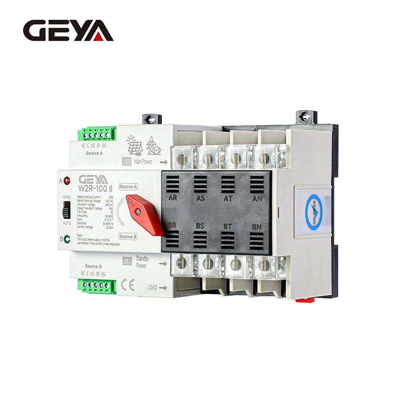 GEYA W2R 그리드 PV 시스템 전력 전송 도시 전원 이중 전원 자동 전송 스위치 Din 레일 4P 63A 100A AC220V ATS 110V