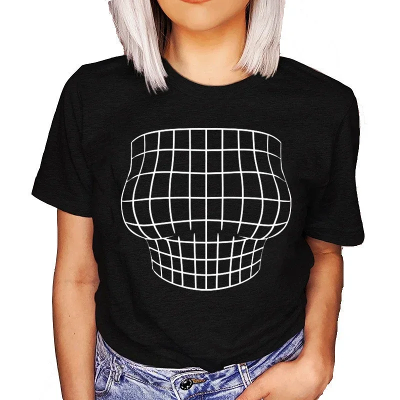 여성용 확대 가슴 착시 티셔츠, 재미있는 프린트 큰 가슴 티셔츠, 여성 하라주쿠 티셔츠, 고스 블랙 상의 셔츠