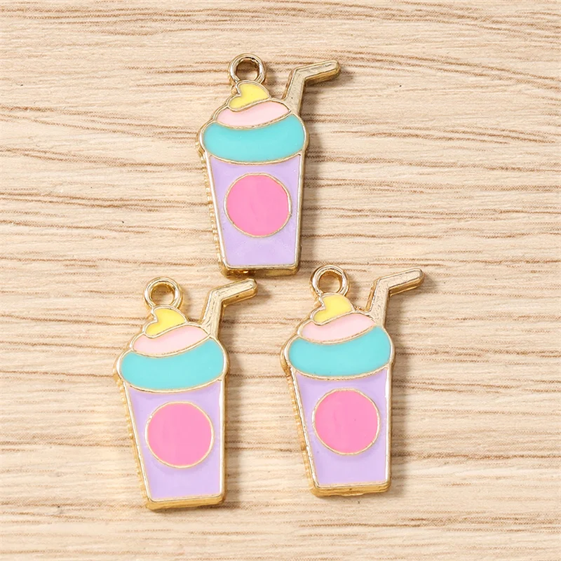 Tusember 10 Stück Niedliche Lebensmittel-Eiscreme-Wein-Anhänger, Emaille-Milch-Trink-Charms für Ohrhänger, Armbänder, Halsketten und Schmuckherstellung – Detail 13