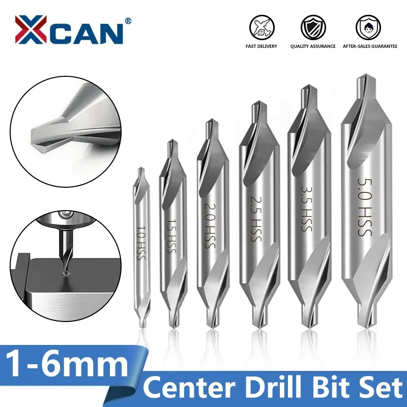 XCAN HSS Combined Center Drills 60 Degree Countersinks Angle Bit Set 1.0mm 1.5mm 2.0mm 2.5mm  3.5mm 5mm Metal Drill Bit