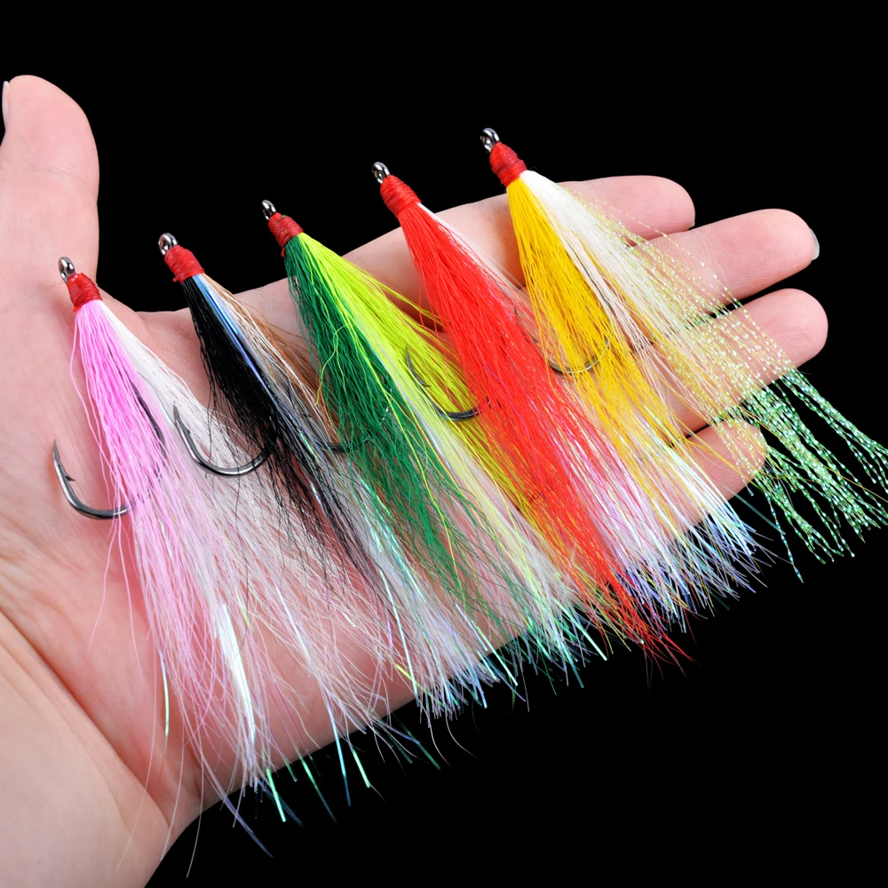 5Pcs Bucktail Teasers Fishing Hook Saltwater Fishing Lures Fluke