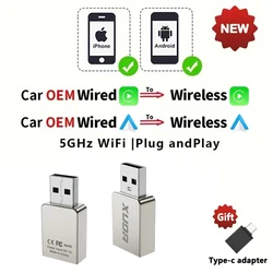 Wireless CarPlay & Android Auto Adapter - Smart Mini Box with Fast WiFi Connection (2in1 - B)