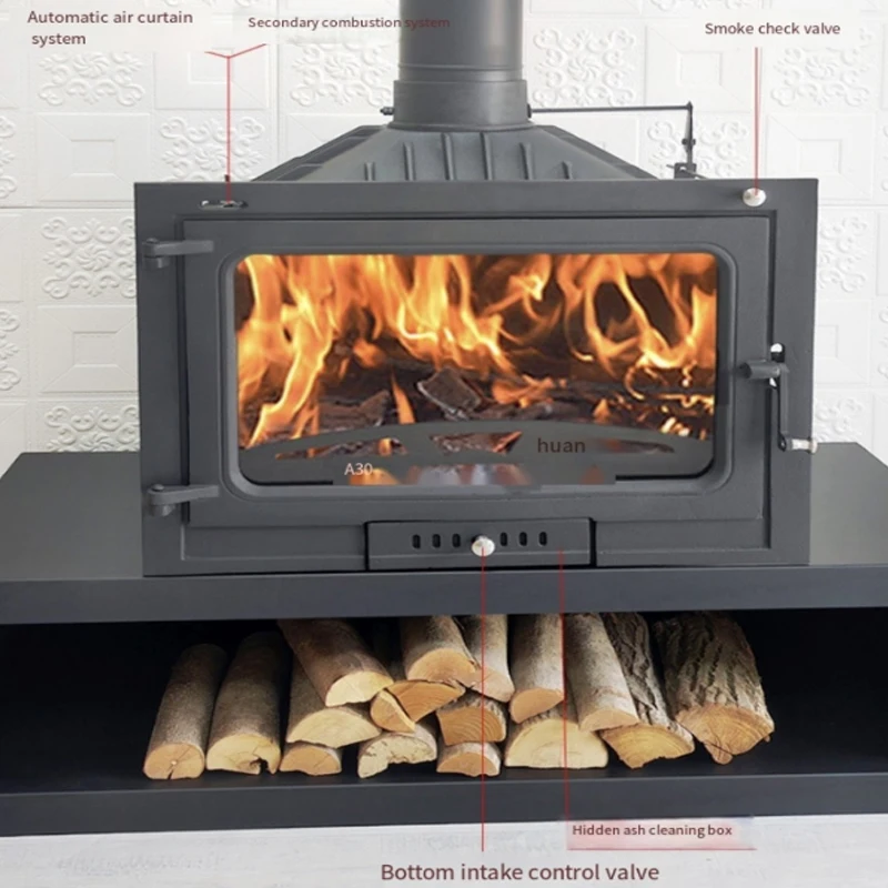 Fireplace Home Living Room Decorating Warming Cast Iron Villa Built-In Wood-Burning Flame Heating Stove 5