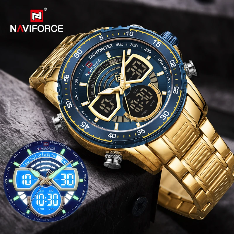 NAVIFORCE Fashion Men's Watches Luxury Original Quartz Digital Analog Sport Military Wrist Watch for Man Waterproof Steel Clock new original sm331 analog input module model 6es7331 7kb02 0ab0 6es7 331 7kb02 0ab0