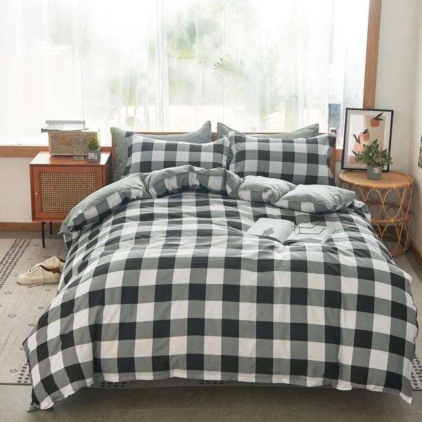 thumbnail image 1 of Solstice Home Textile - Funda de edredón con entramado negro, funda de almohada, sábanas, juegos de cama sencillos para niños y niñas, camas individuales, camas dobles, 1 of 5